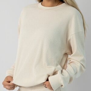 🤑PRICE FIRM🥰 NIP!❤️ COMFRT WAFFLE LOUNGE CREW LONG SLEEVE TOP IVORY M